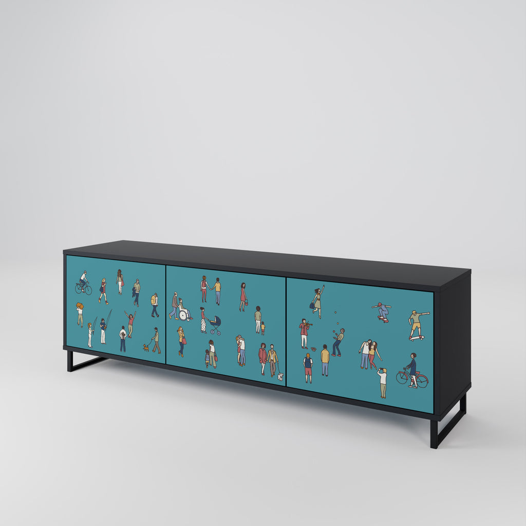 Mueble de TV de 3 puertas COLLECTIVE STREAM con acabado negro