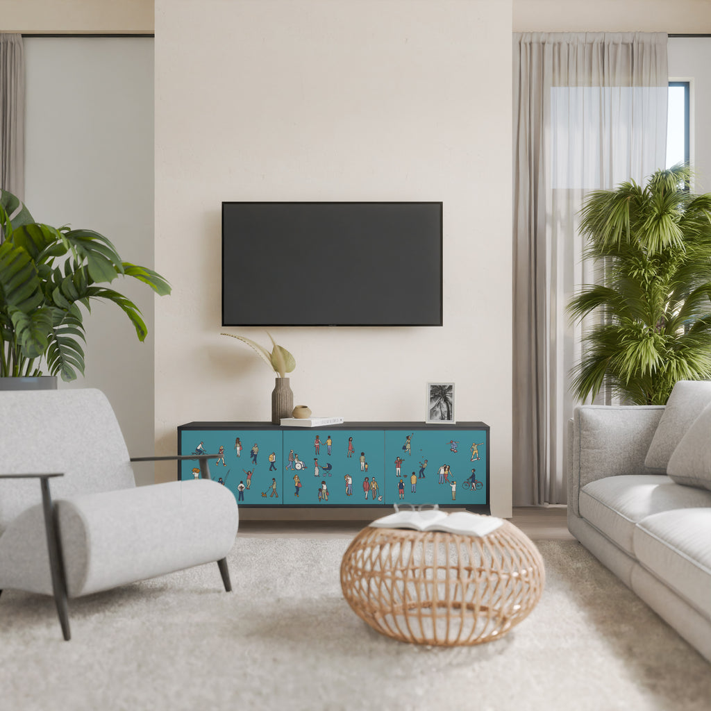 Mueble de TV de 3 puertas COLLECTIVE STREAM con acabado negro