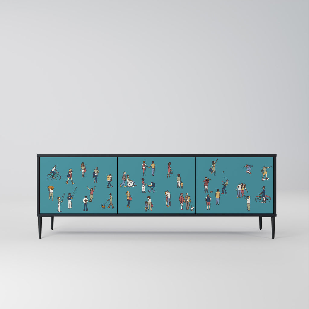 Mueble de TV de 3 puertas COLLECTIVE STREAM con acabado negro