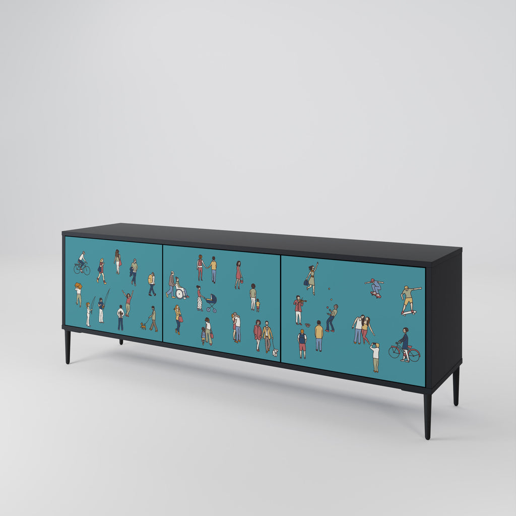 Mueble de TV de 3 puertas COLLECTIVE STREAM con acabado negro