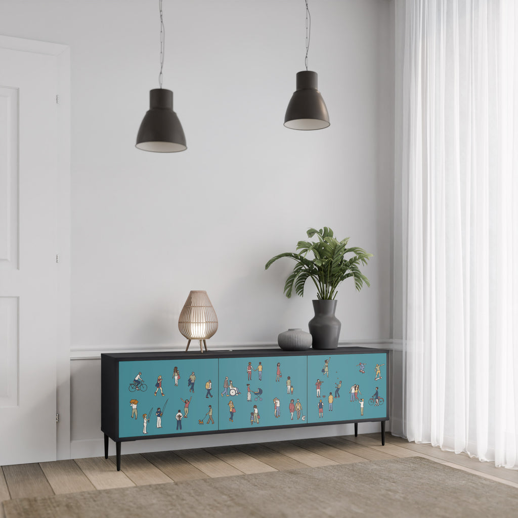 Mueble de TV de 3 puertas COLLECTIVE STREAM con acabado negro
