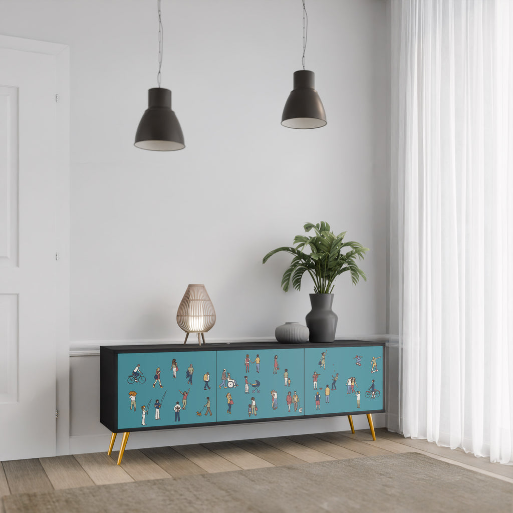 Mueble de TV de 3 puertas COLLECTIVE STREAM con acabado negro