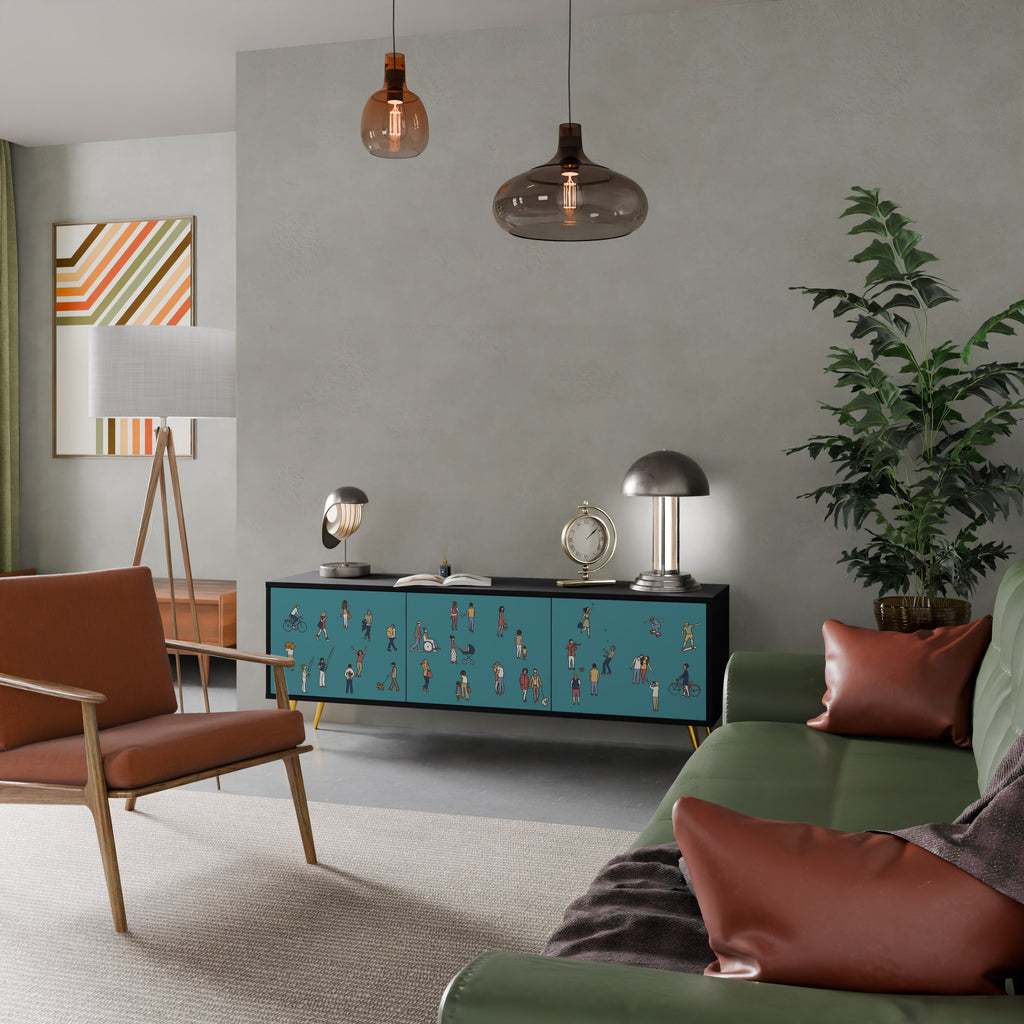 Mueble de TV de 3 puertas COLLECTIVE STREAM con acabado negro