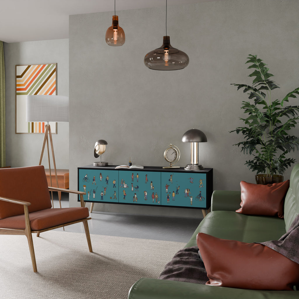 Mueble de TV de 3 puertas COLLECTIVE STREAM con acabado negro