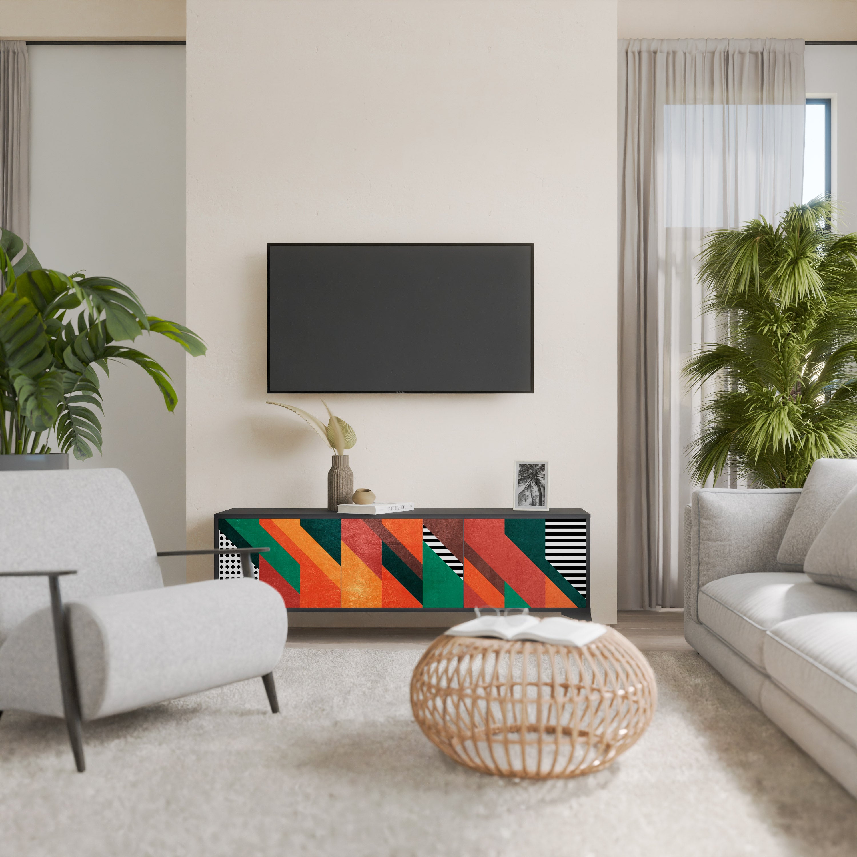 MAKESHIFT ARTISTRY 3-Door TV Stand in Black Finish