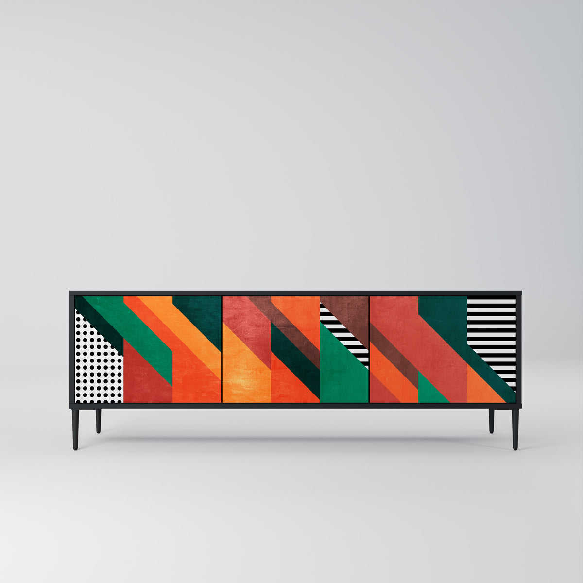 Mueble de TV de 3 puertas MAKESHIFT ARTISTRY con acabado negro