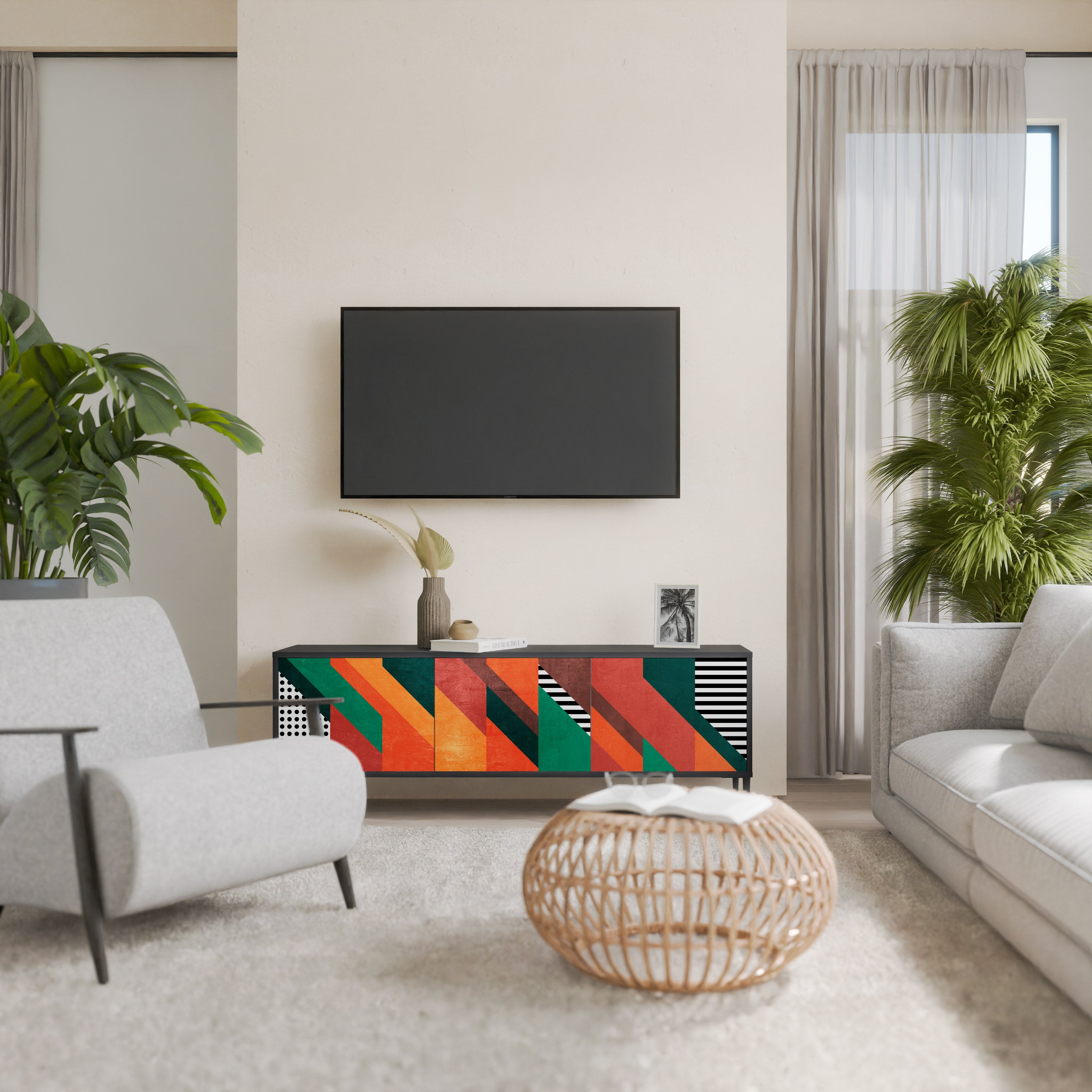 MAKESHIFT ARTISTRY 3-Door TV Stand in Black Finish
