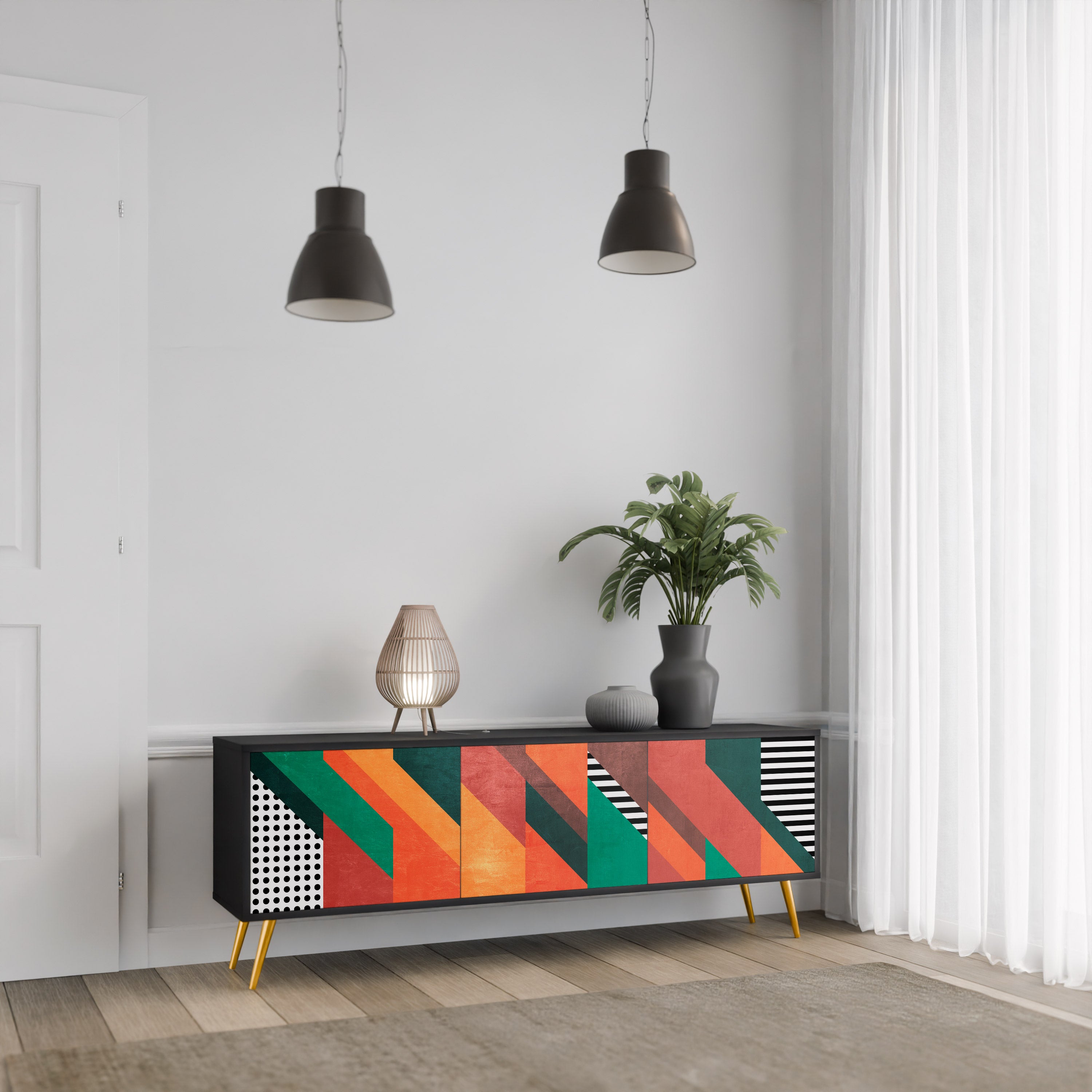 MAKESHIFT ARTISTRY 3-Door TV Stand in Black Finish