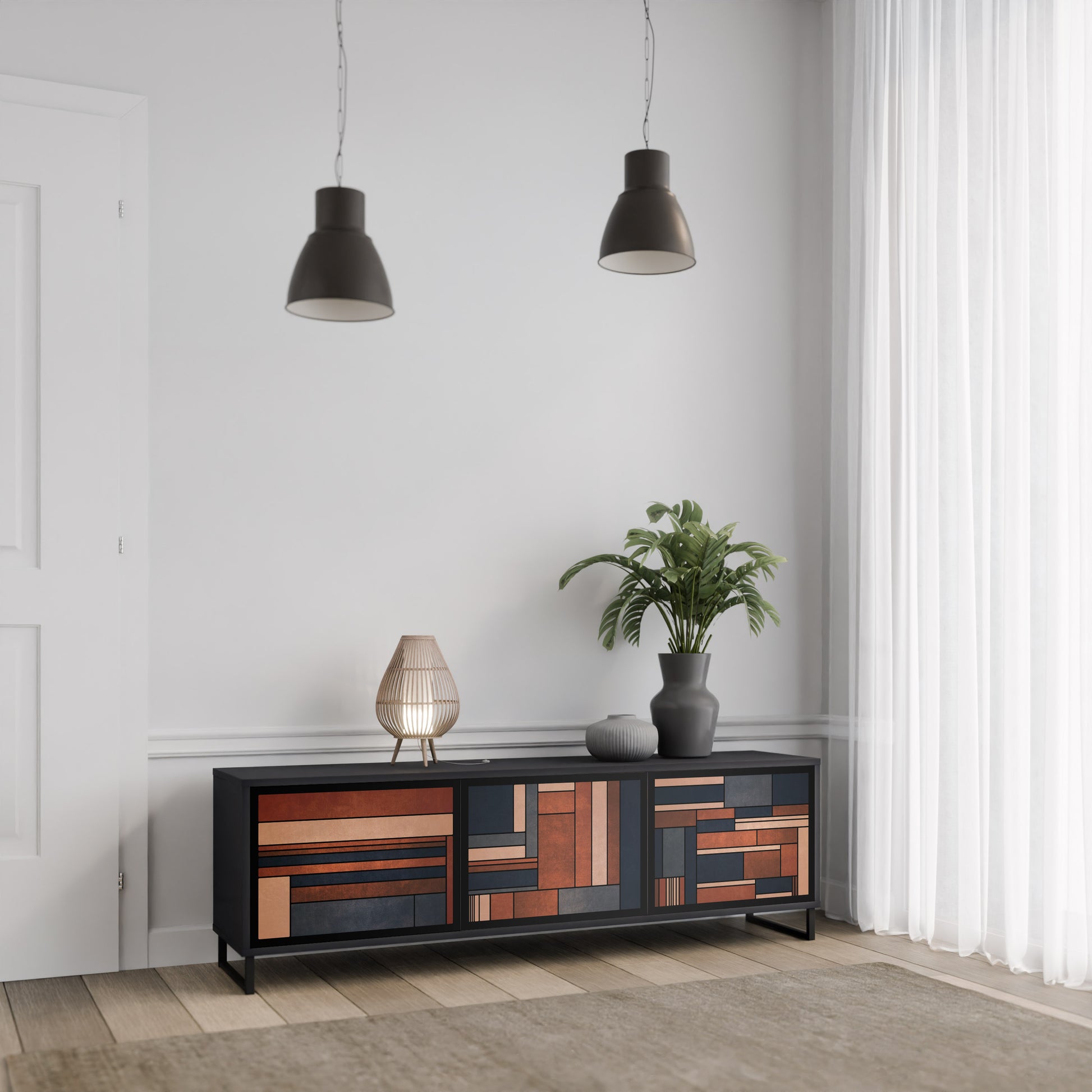 Mueble de TV INTREPID FORMATION de 3 puertas con acabado negro