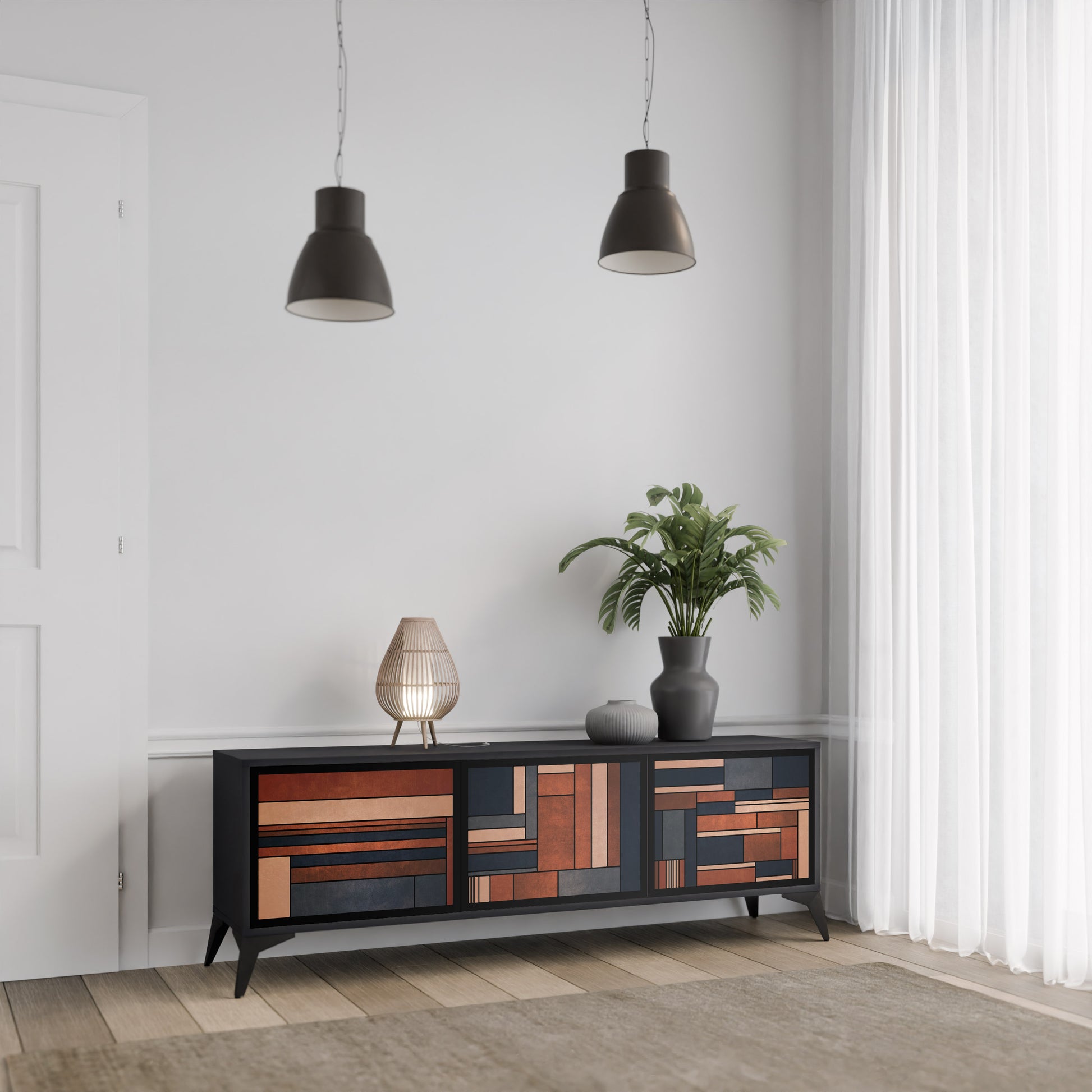 Mueble de TV INTREPID FORMATION de 3 puertas con acabado negro