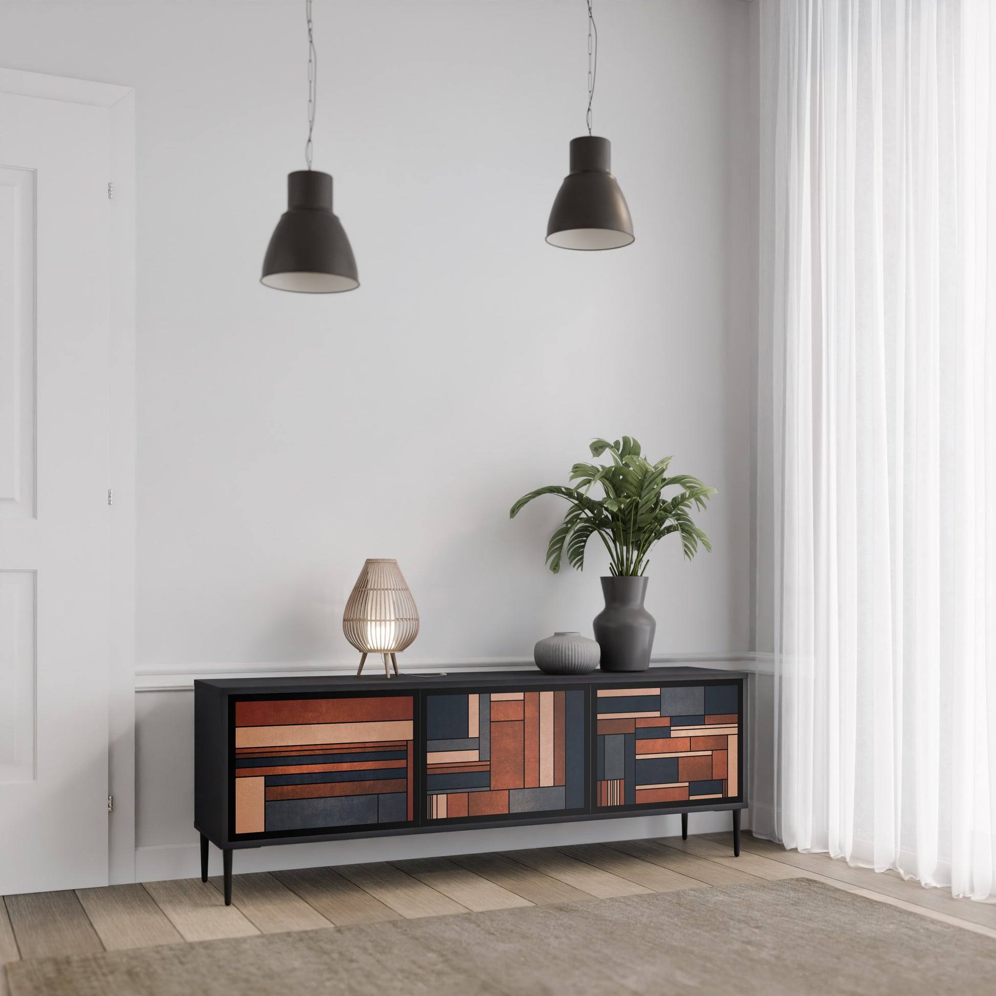 Mueble de TV INTREPID FORMATION de 3 puertas con acabado negro