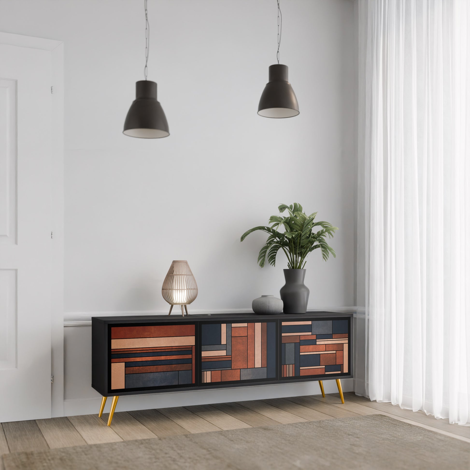 Mueble de TV INTREPID FORMATION de 3 puertas con acabado negro
