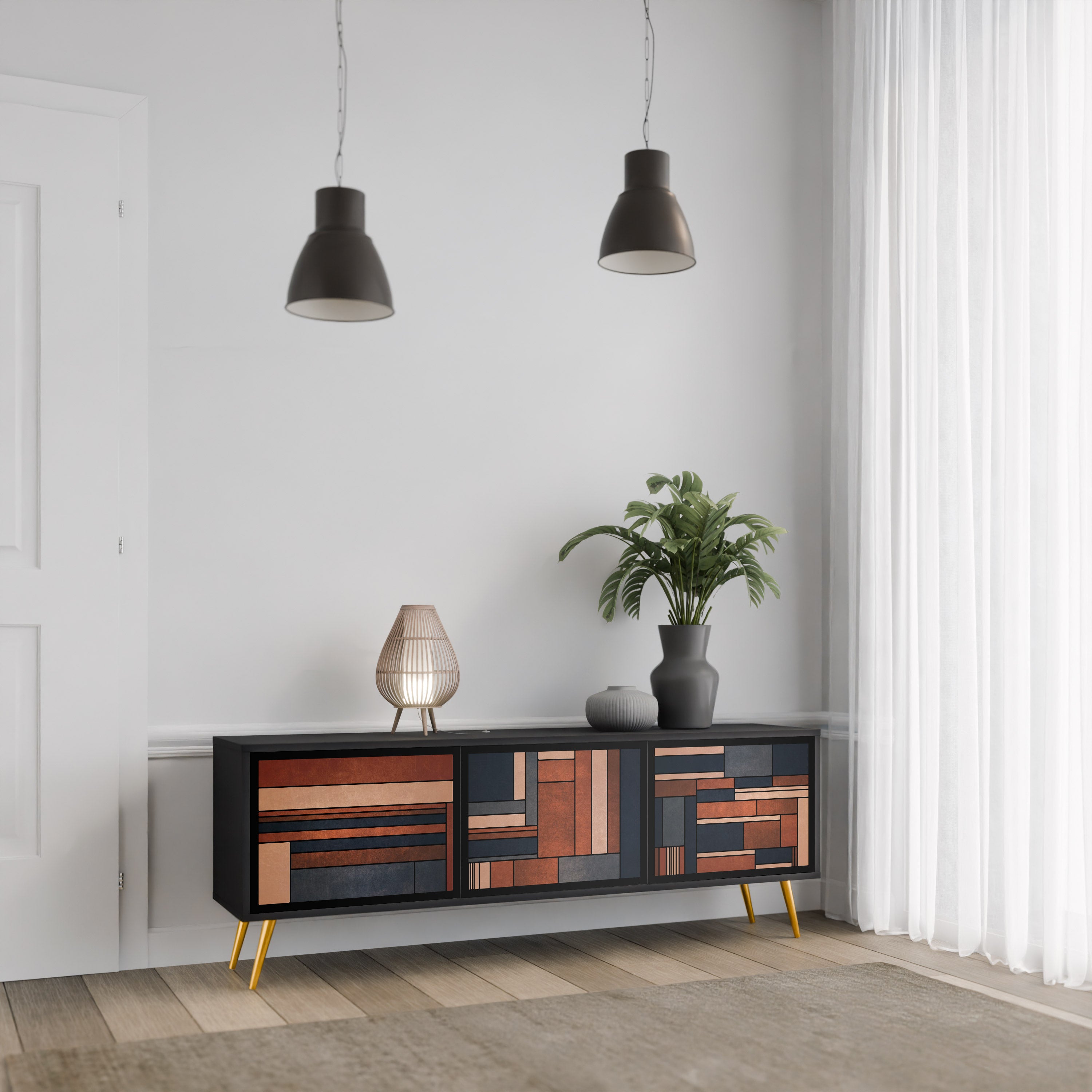 Mueble de TV INTREPID FORMATION de 3 puertas con acabado negro