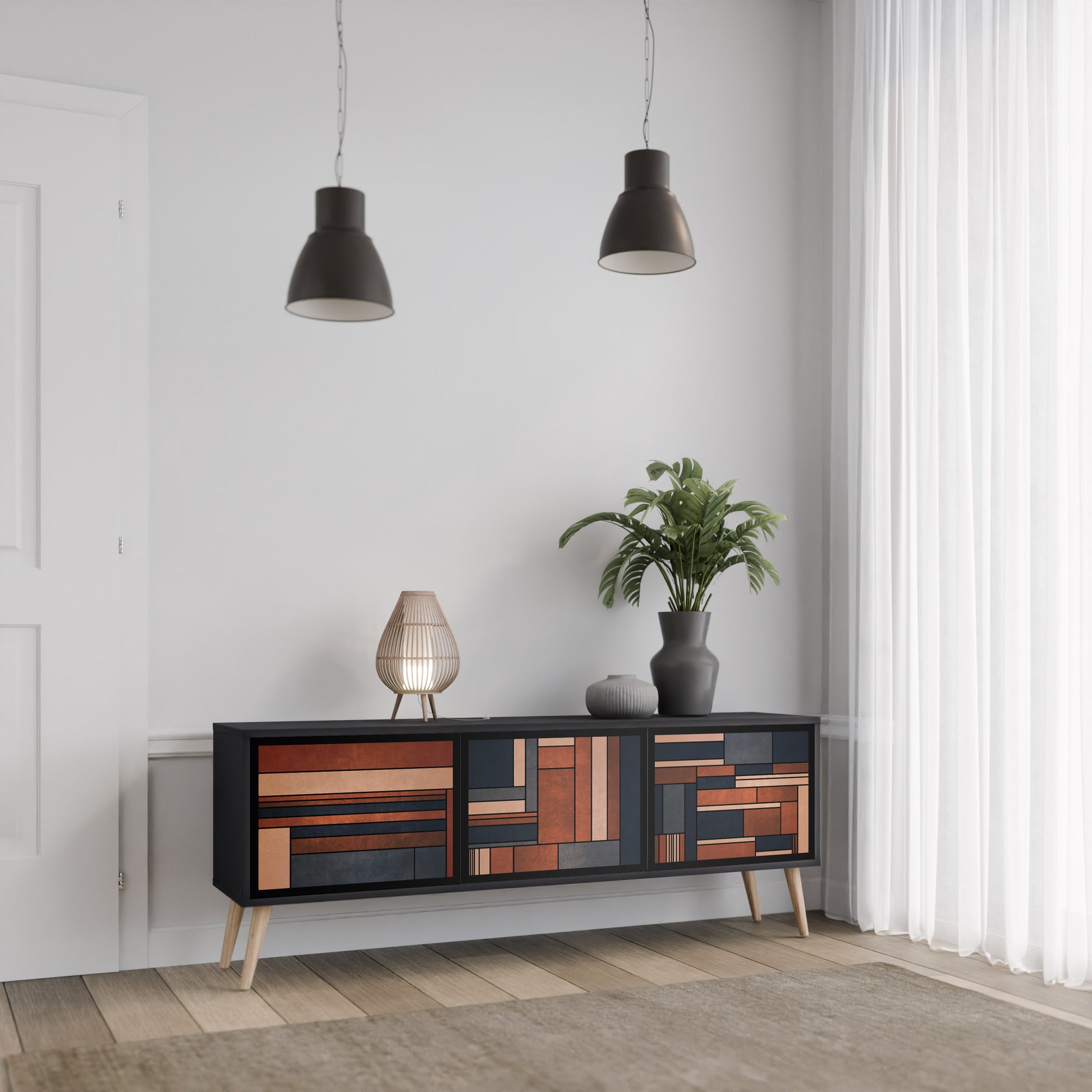 Mueble de TV INTREPID FORMATION de 3 puertas con acabado negro