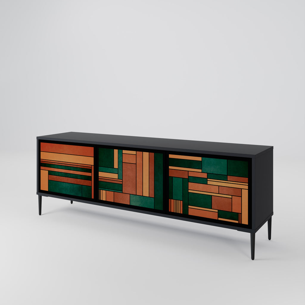 Mueble de TV de 3 puertas EARTHY FIGURES en acabado negro