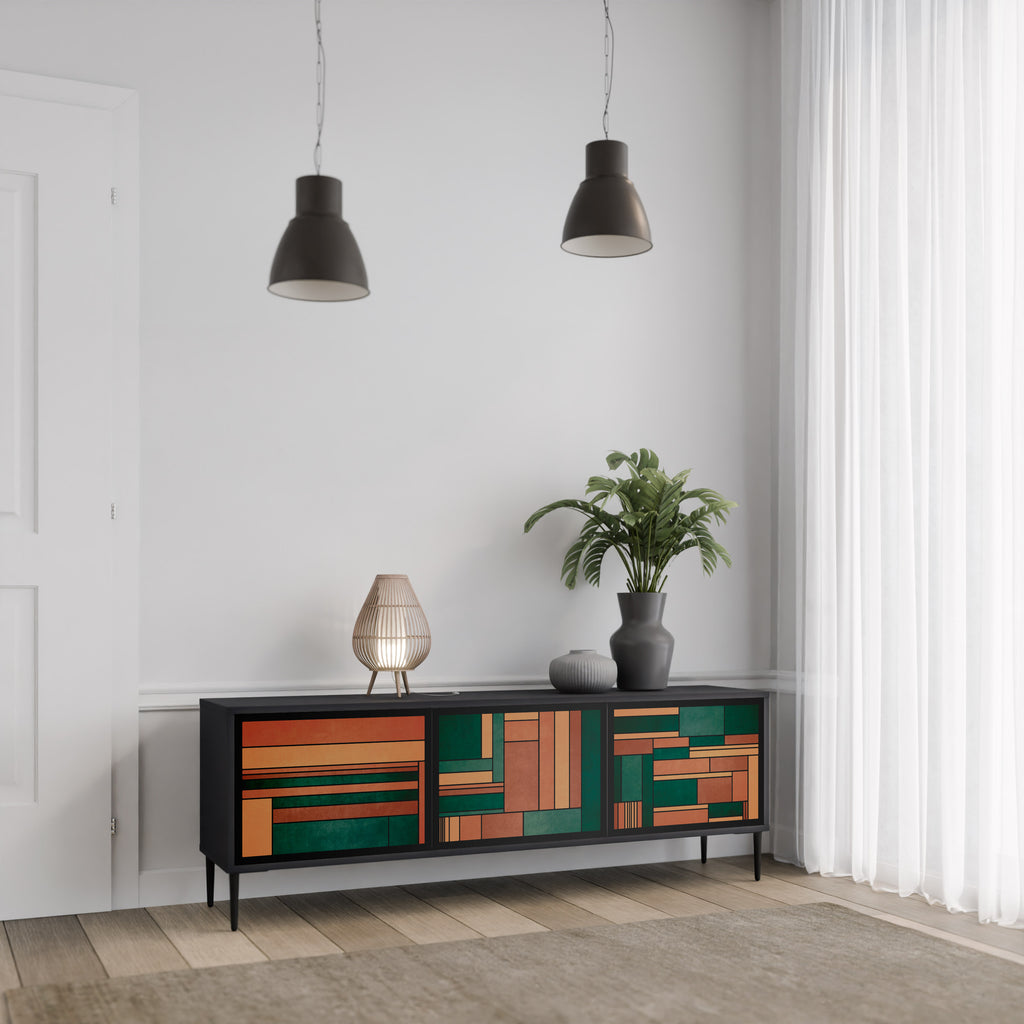 Mueble de TV de 3 puertas EARTHY FIGURES en acabado negro