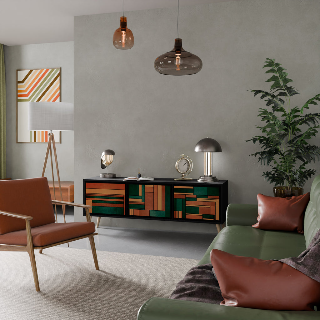 Mueble de TV de 3 puertas EARTHY FIGURES en acabado negro