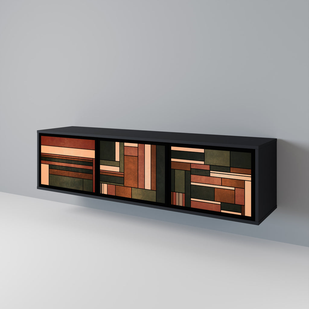 FIGURAS DE LA NATURALEZA Mueble de TV de 3 puertas en acabado negro