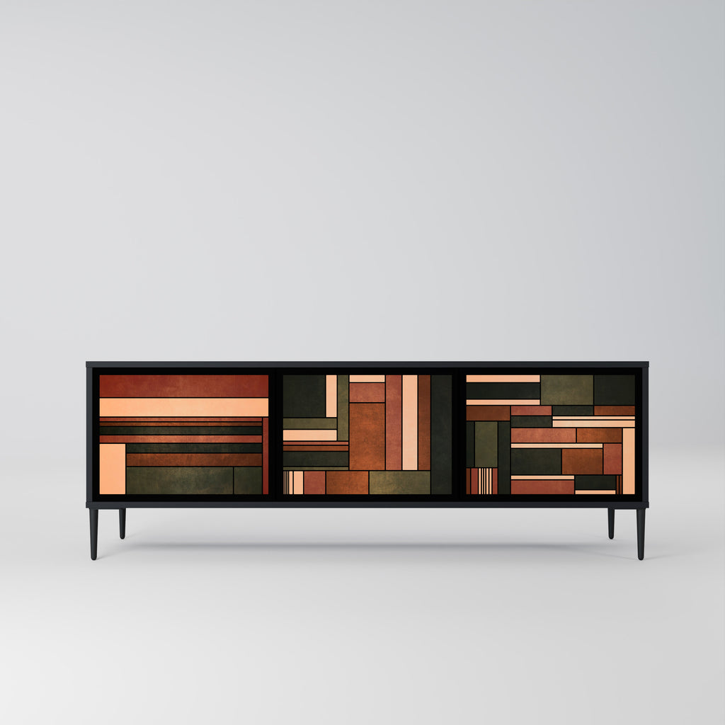 FIGURAS DE LA NATURALEZA Mueble de TV de 3 puertas en acabado negro