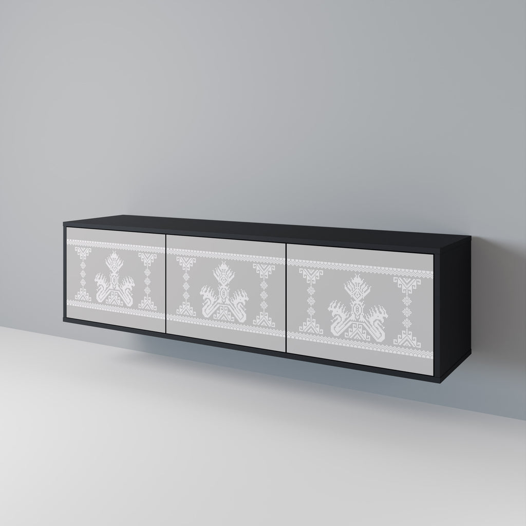 Mueble de TV de 3 puertas THAI GRAY con acabado negro