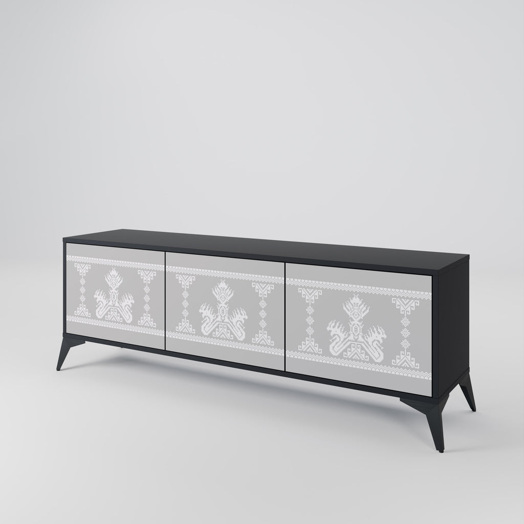 Mueble de TV de 3 puertas THAI GRAY con acabado negro