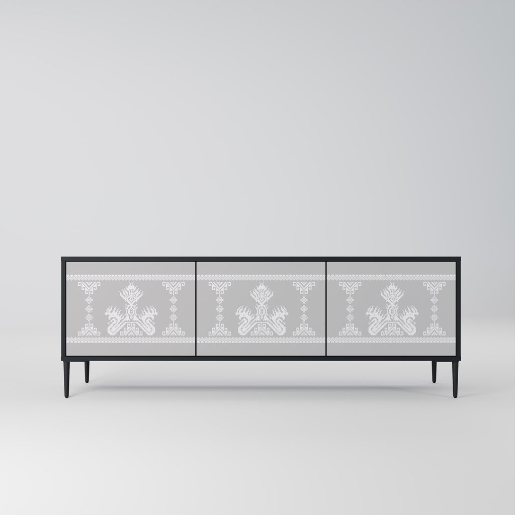 Mueble de TV de 3 puertas THAI GRAY con acabado negro