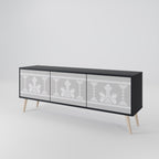 THAI GRAY Mueble de TV de 3 Puertas en Acabado Negro