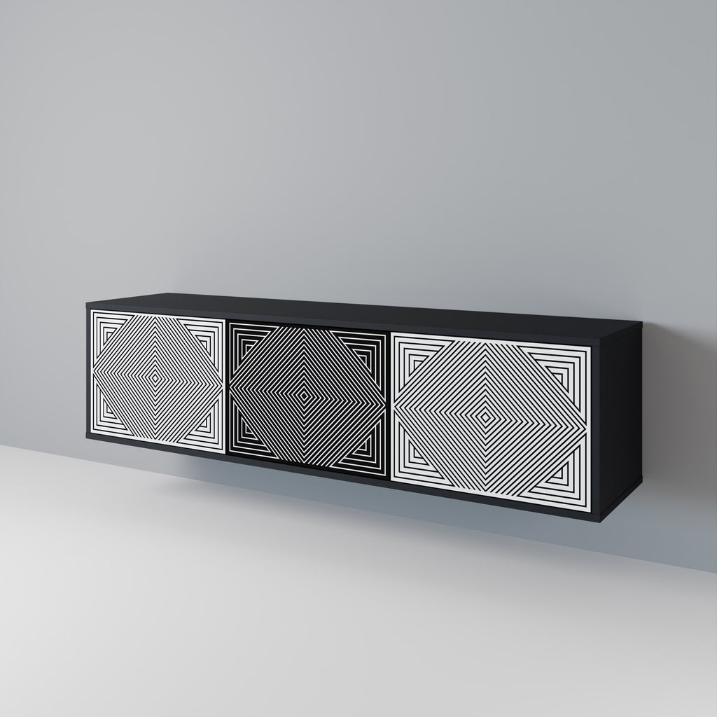 Mueble de TV POLYGON ILLUSION de 3 puertas con acabado negro