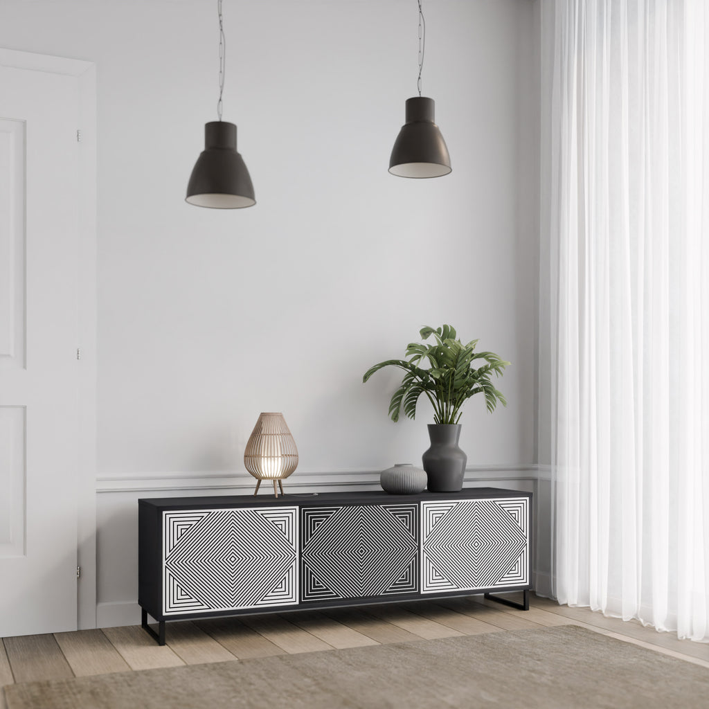 Mueble de TV POLYGON ILLUSION de 3 puertas con acabado negro