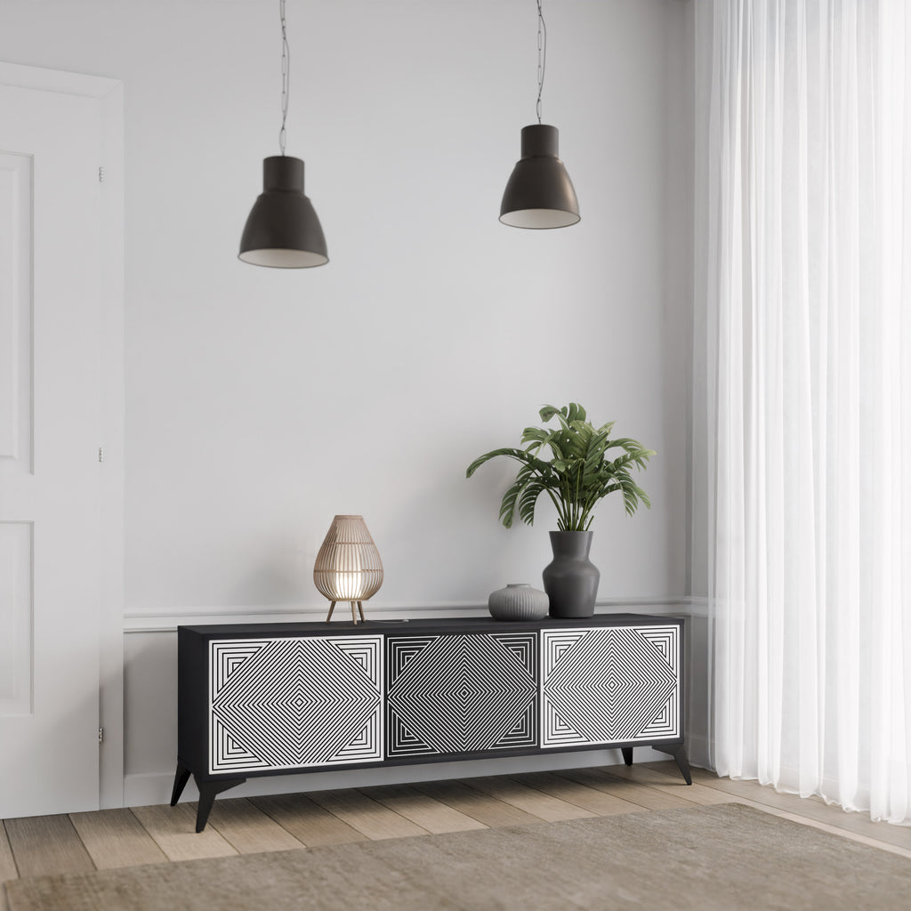 Mueble de TV POLYGON ILLUSION de 3 puertas con acabado negro