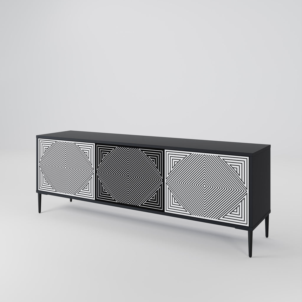 Mueble de TV POLYGON ILLUSION de 3 puertas con acabado negro