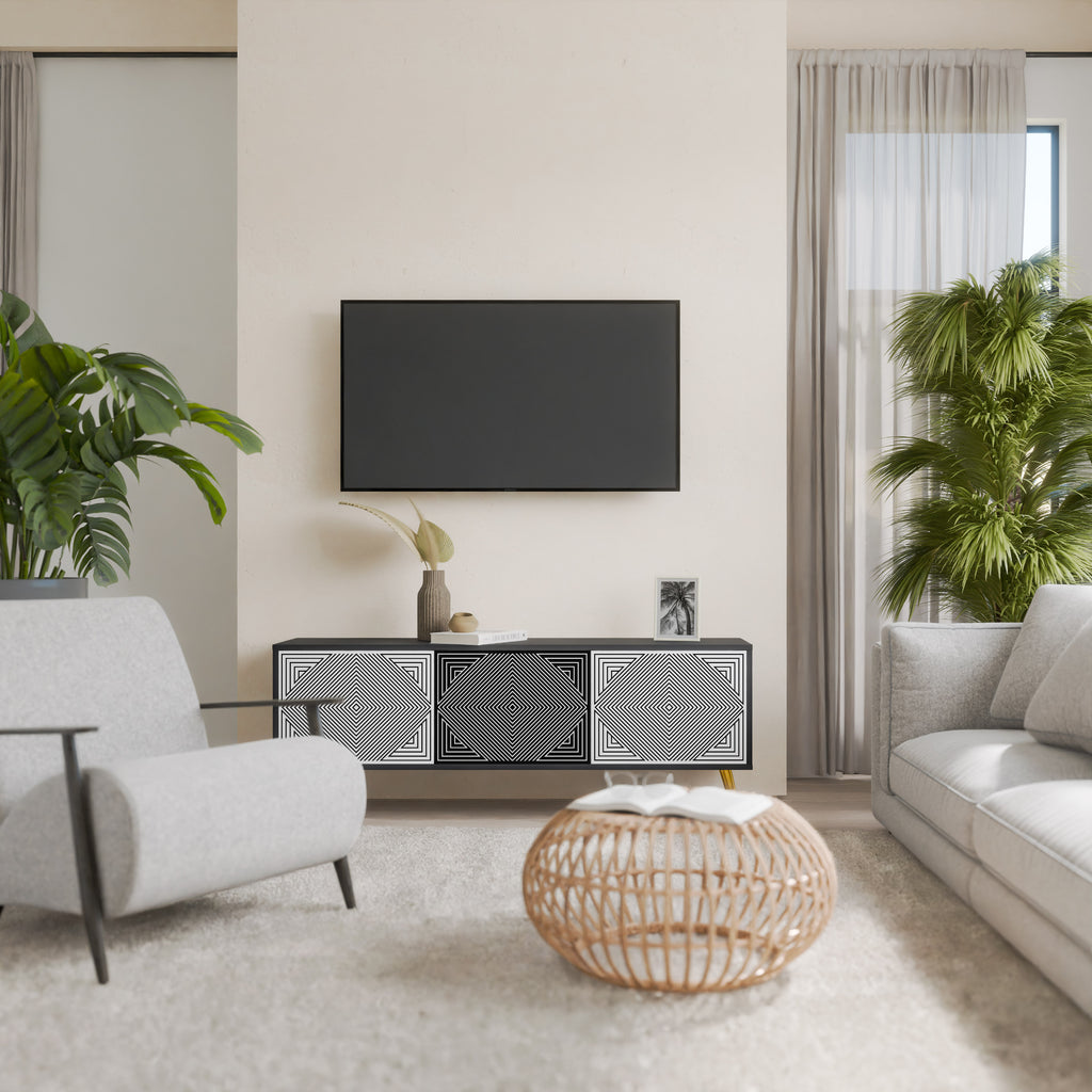 Mueble de TV POLYGON ILLUSION de 3 puertas con acabado negro