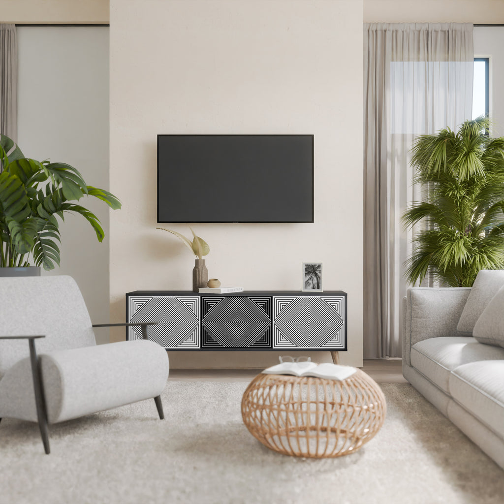 Mueble de TV POLYGON ILLUSION de 3 puertas con acabado negro