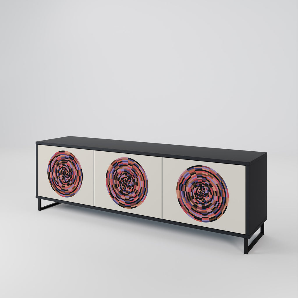 Mueble de TV de 3 puertas BROWN CIRCLES con acabado negro