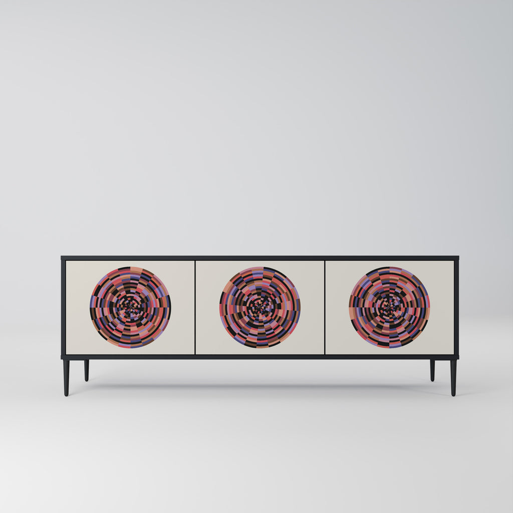 Mueble de TV de 3 puertas BROWN CIRCLES con acabado negro