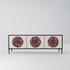 BROWN CIRCLES Mueble de TV de 3 Puertas en Acabado Negro