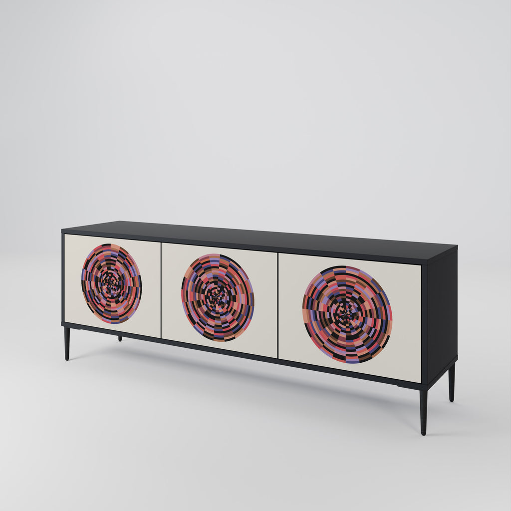 Mueble de TV de 3 puertas BROWN CIRCLES con acabado negro