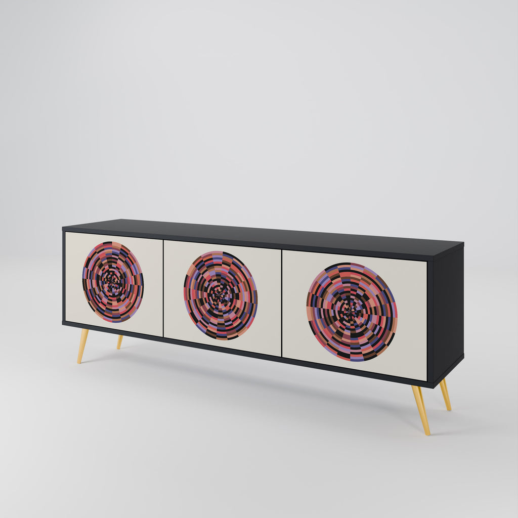 Mueble de TV de 3 puertas BROWN CIRCLES con acabado negro