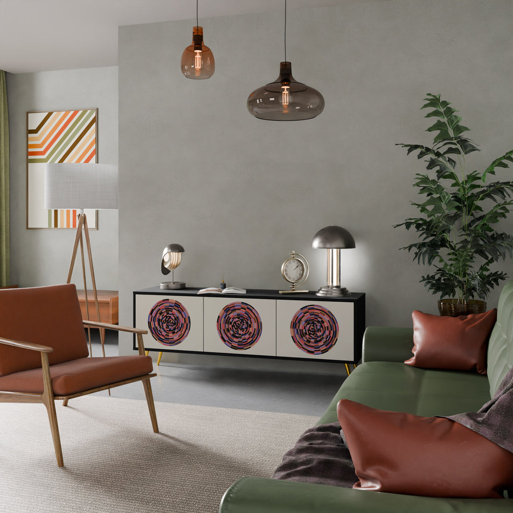 Mueble de TV de 3 puertas BROWN CIRCLES con acabado negro
