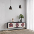 BROWN CIRCLES Mueble de TV de 3 Puertas en Acabado Negro