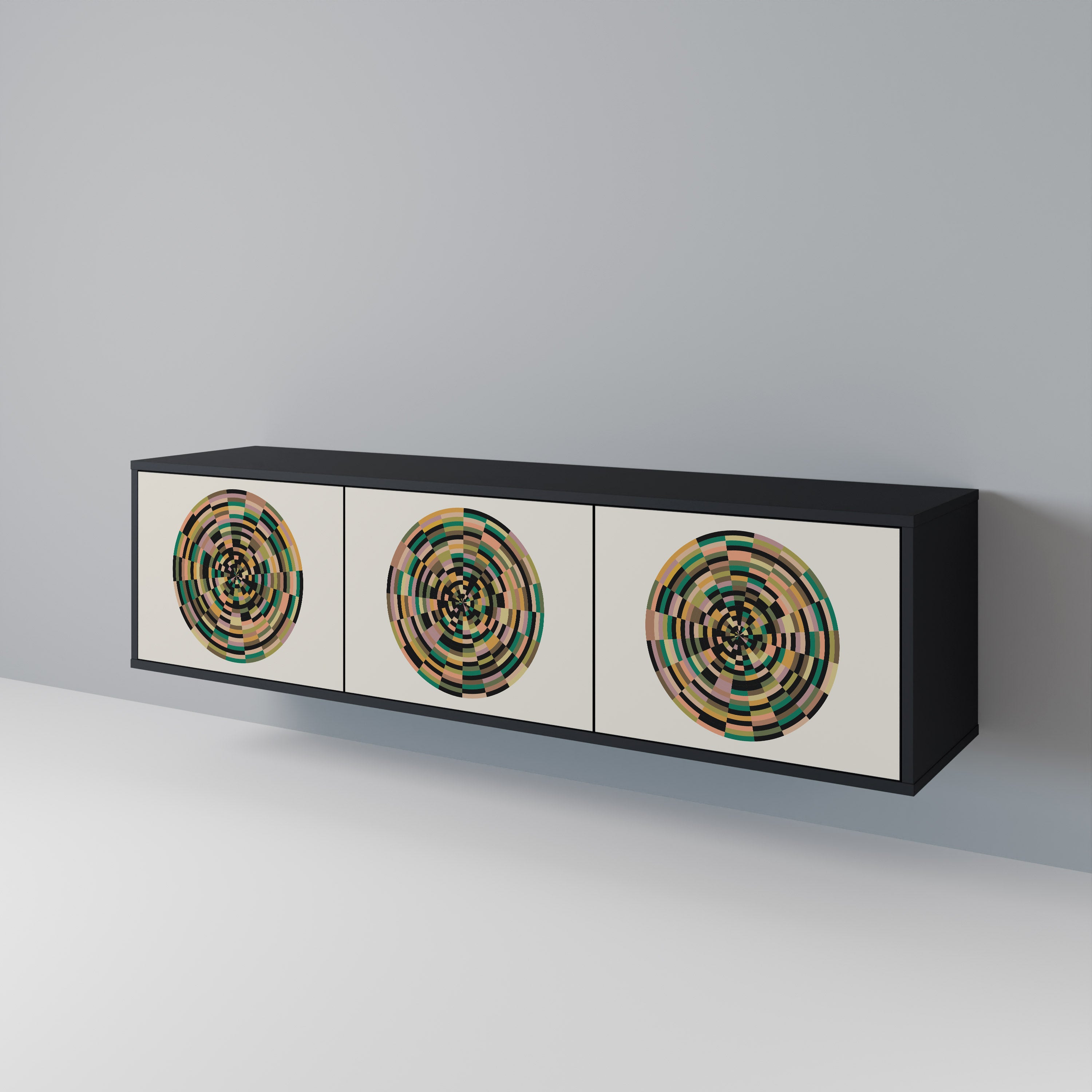 Mueble de TV de 3 puertas GREEN CIRCLES con acabado negro