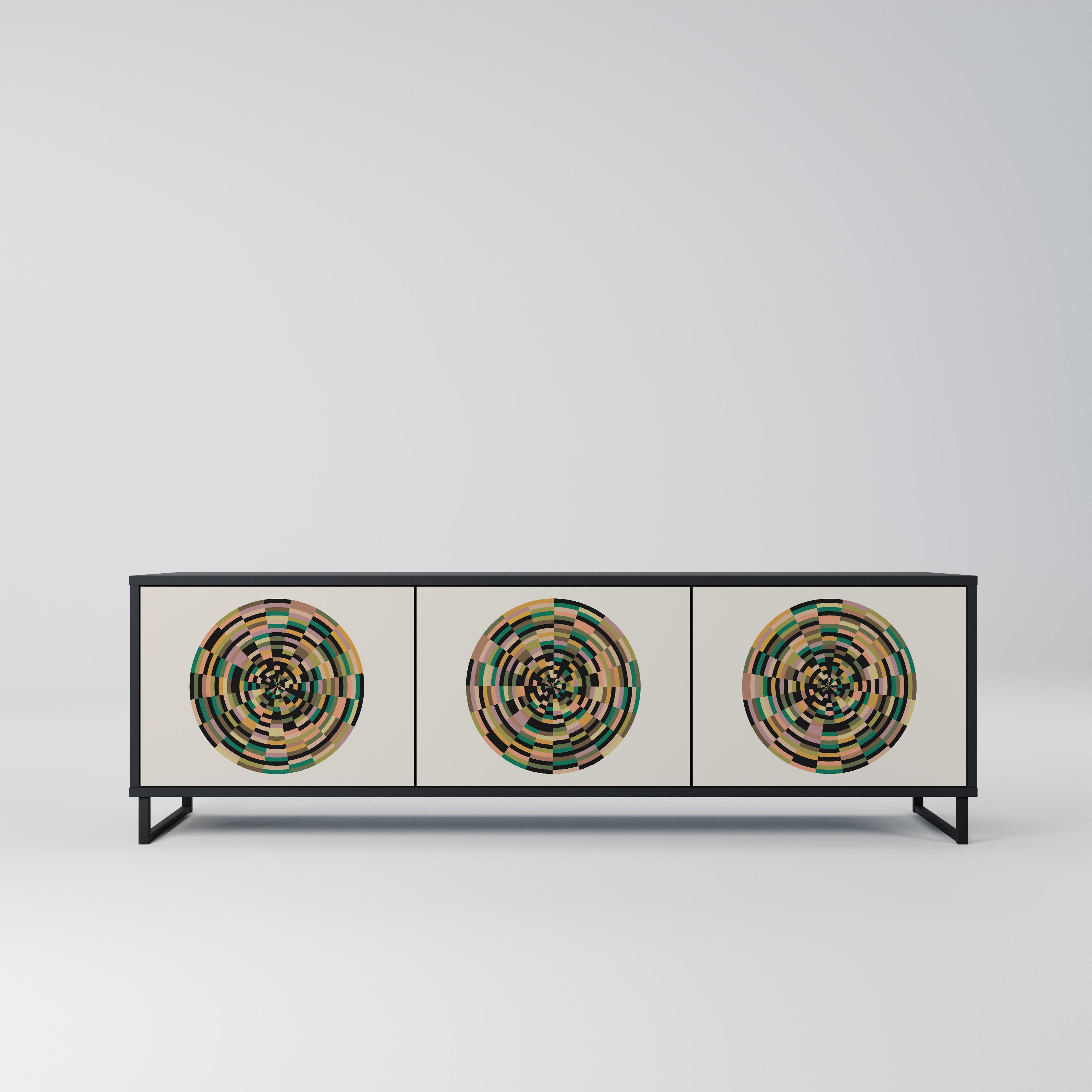 Mueble de TV de 3 puertas GREEN CIRCLES con acabado negro