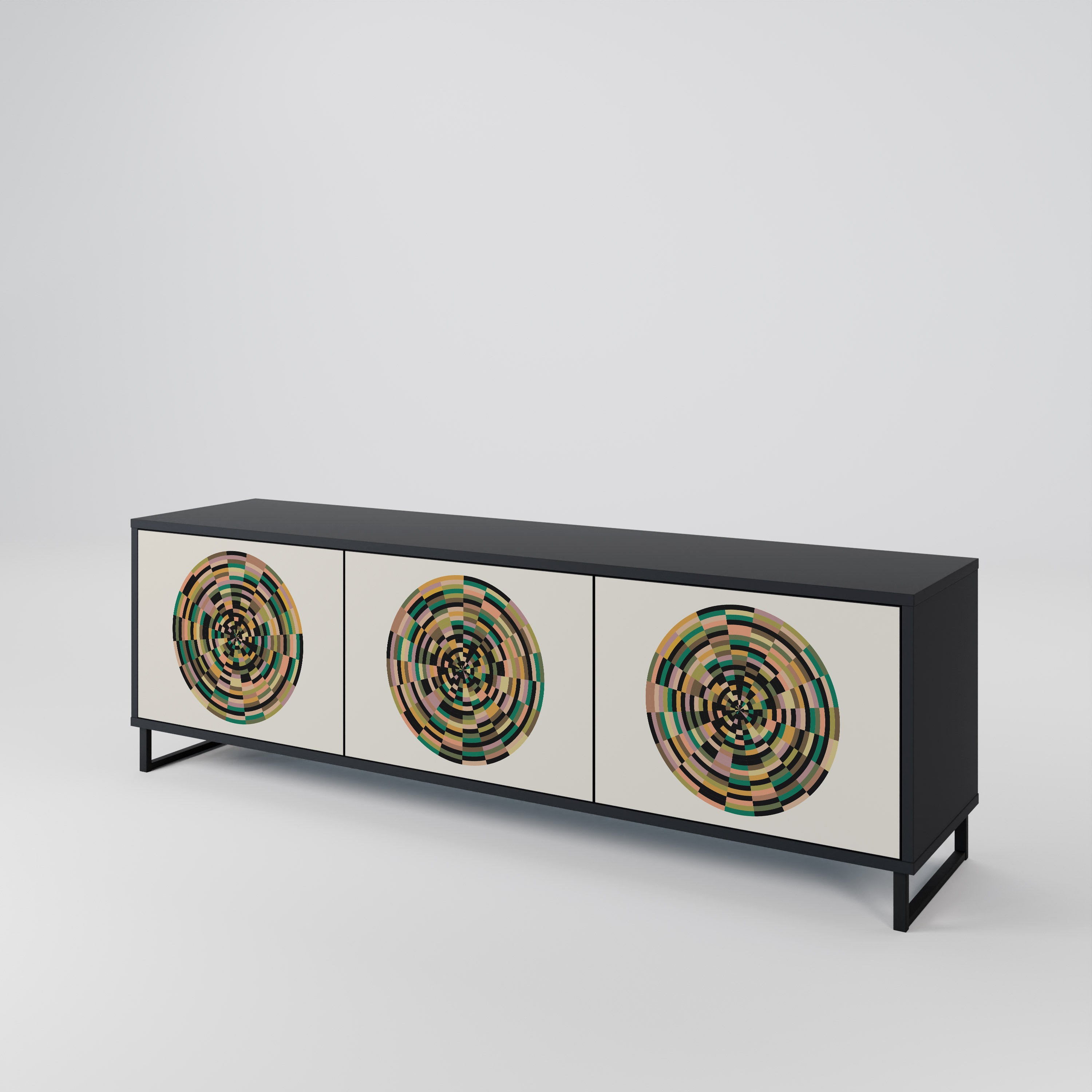 Mueble de TV de 3 puertas GREEN CIRCLES con acabado negro