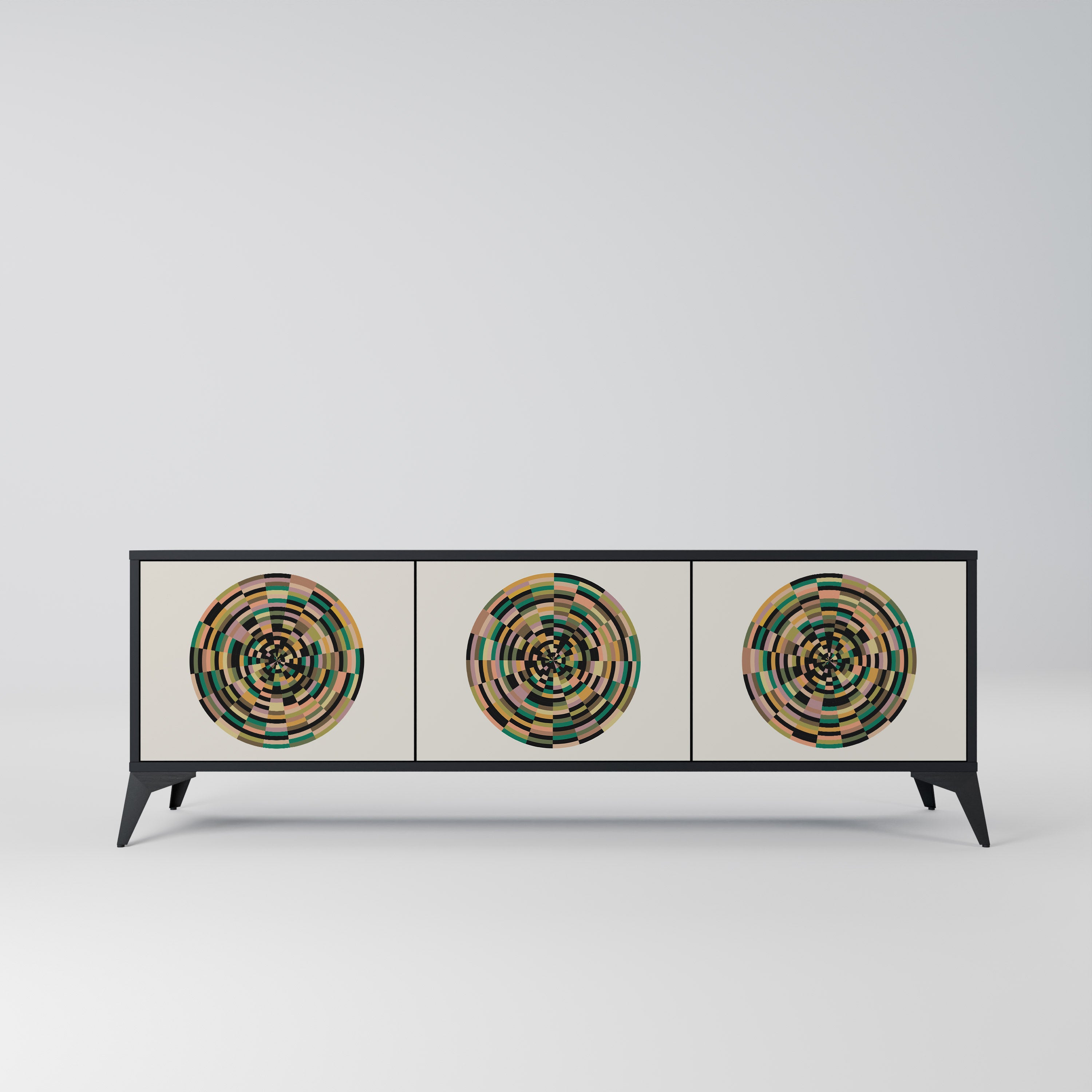 Mueble de TV de 3 puertas GREEN CIRCLES con acabado negro