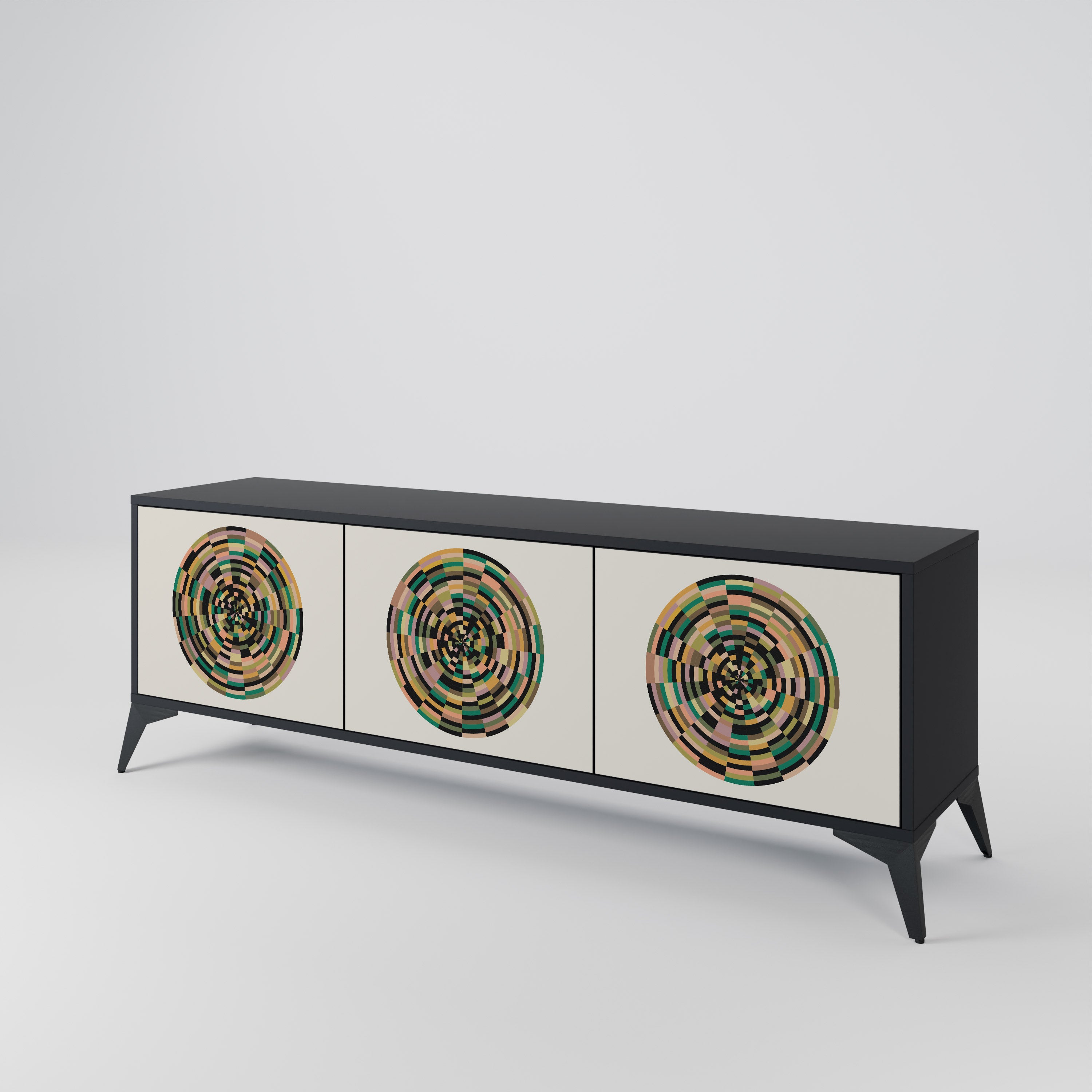 Mueble de TV de 3 puertas GREEN CIRCLES con acabado negro