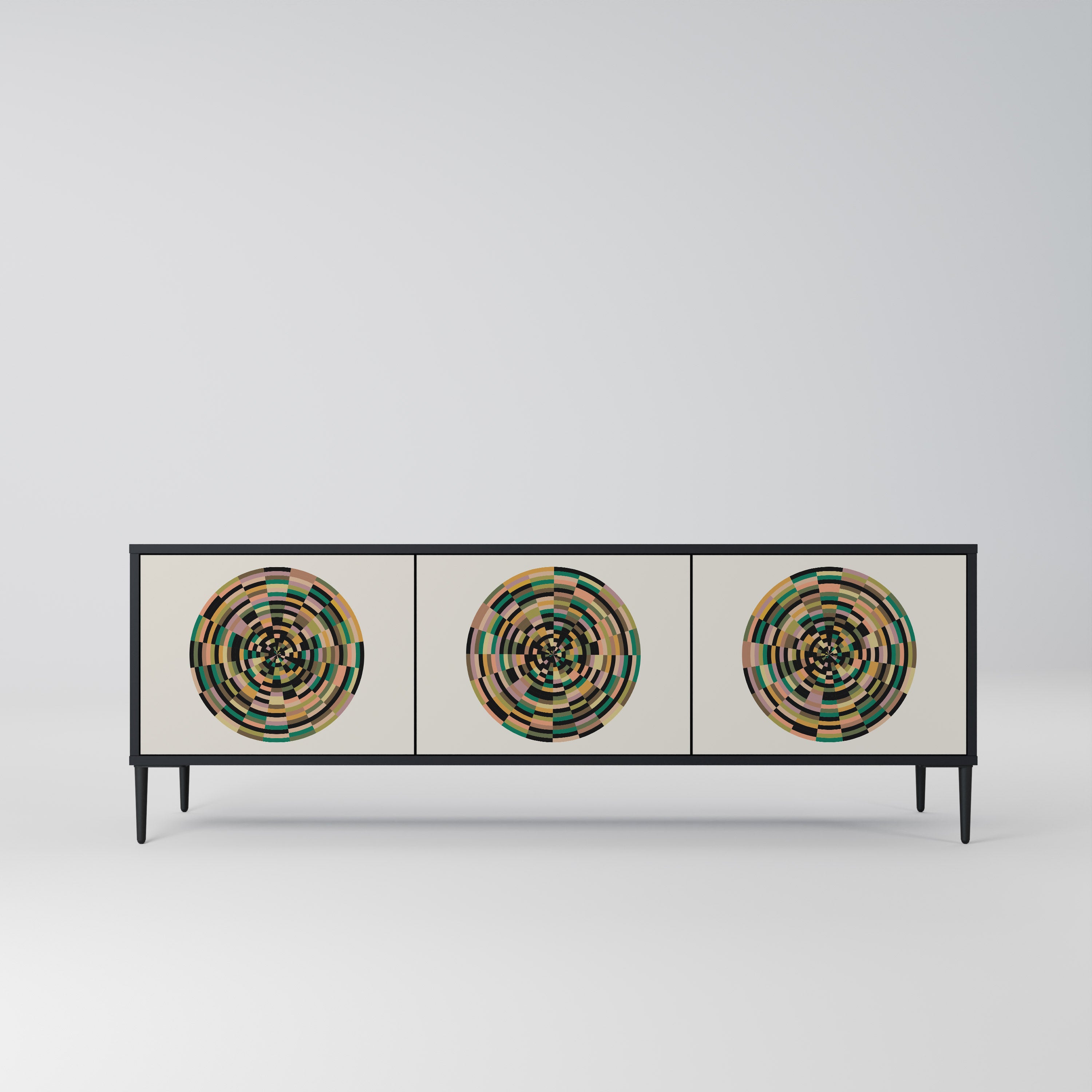 Mueble de TV de 3 puertas GREEN CIRCLES con acabado negro