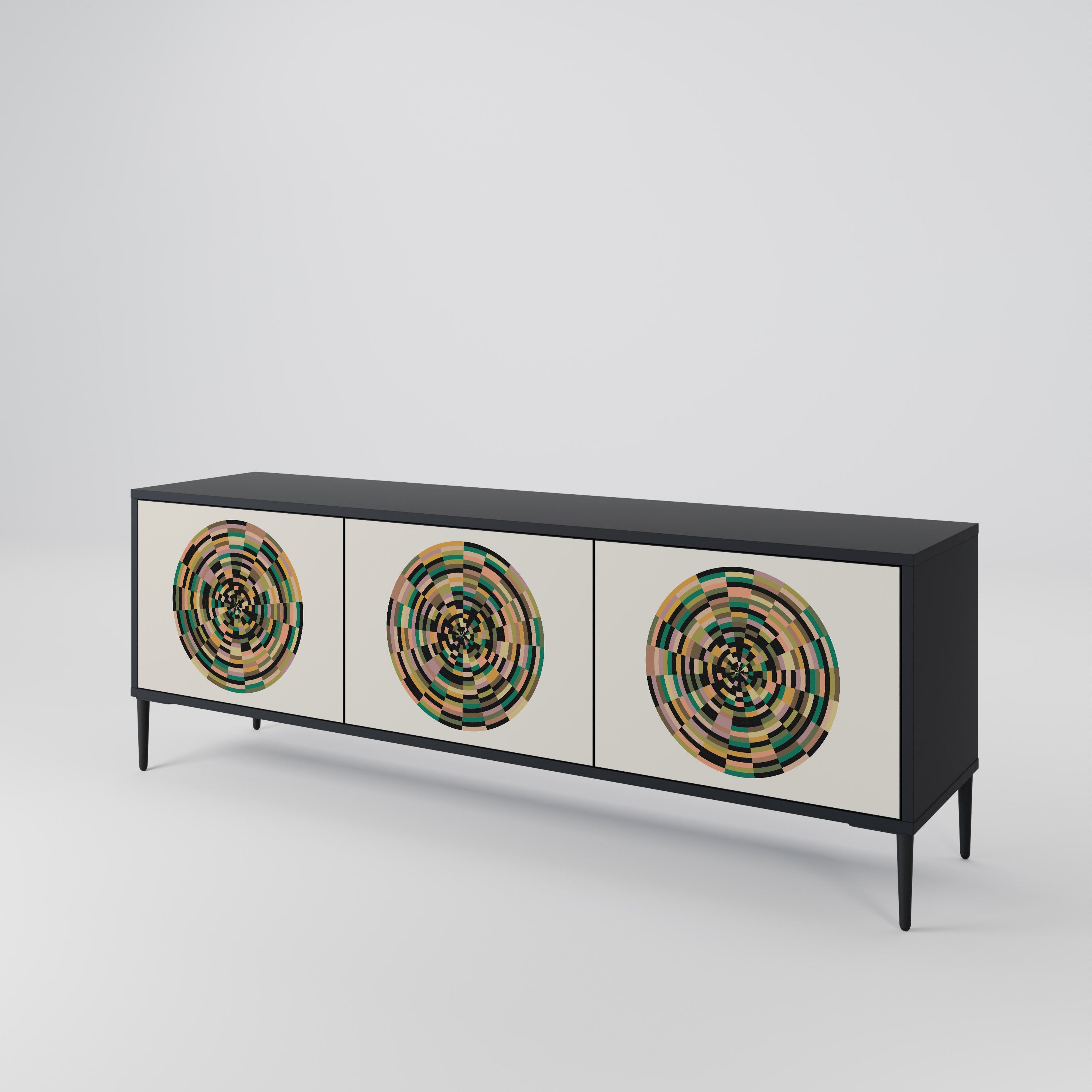 Mueble de TV de 3 puertas GREEN CIRCLES con acabado negro