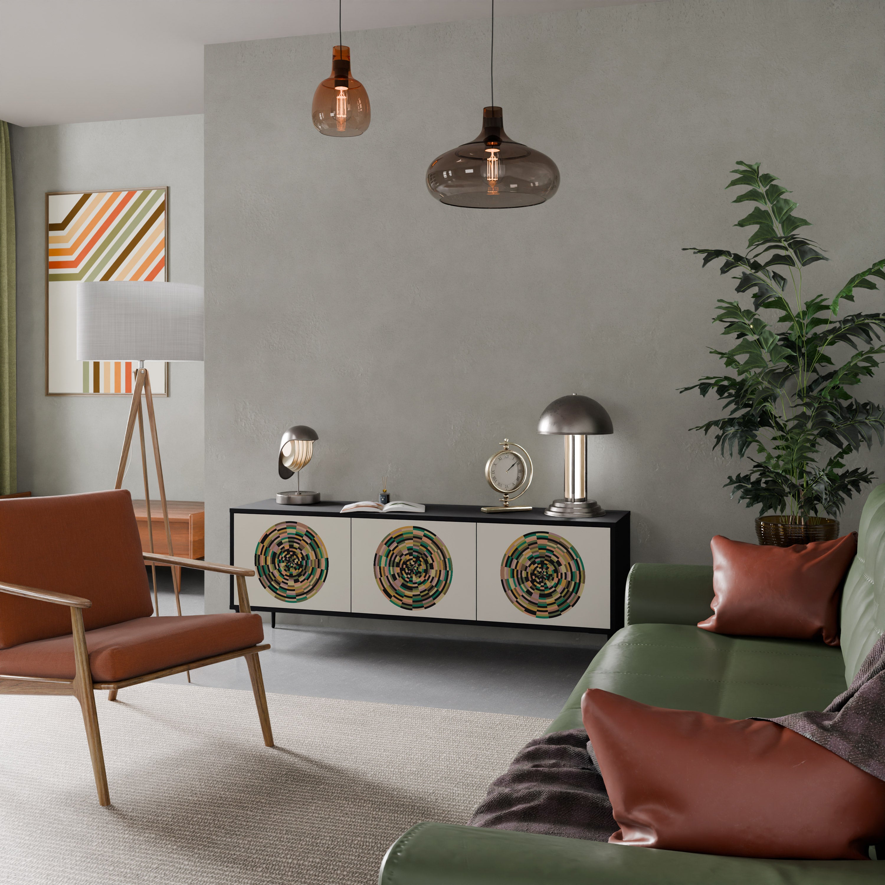 Mueble de TV de 3 puertas GREEN CIRCLES con acabado negro