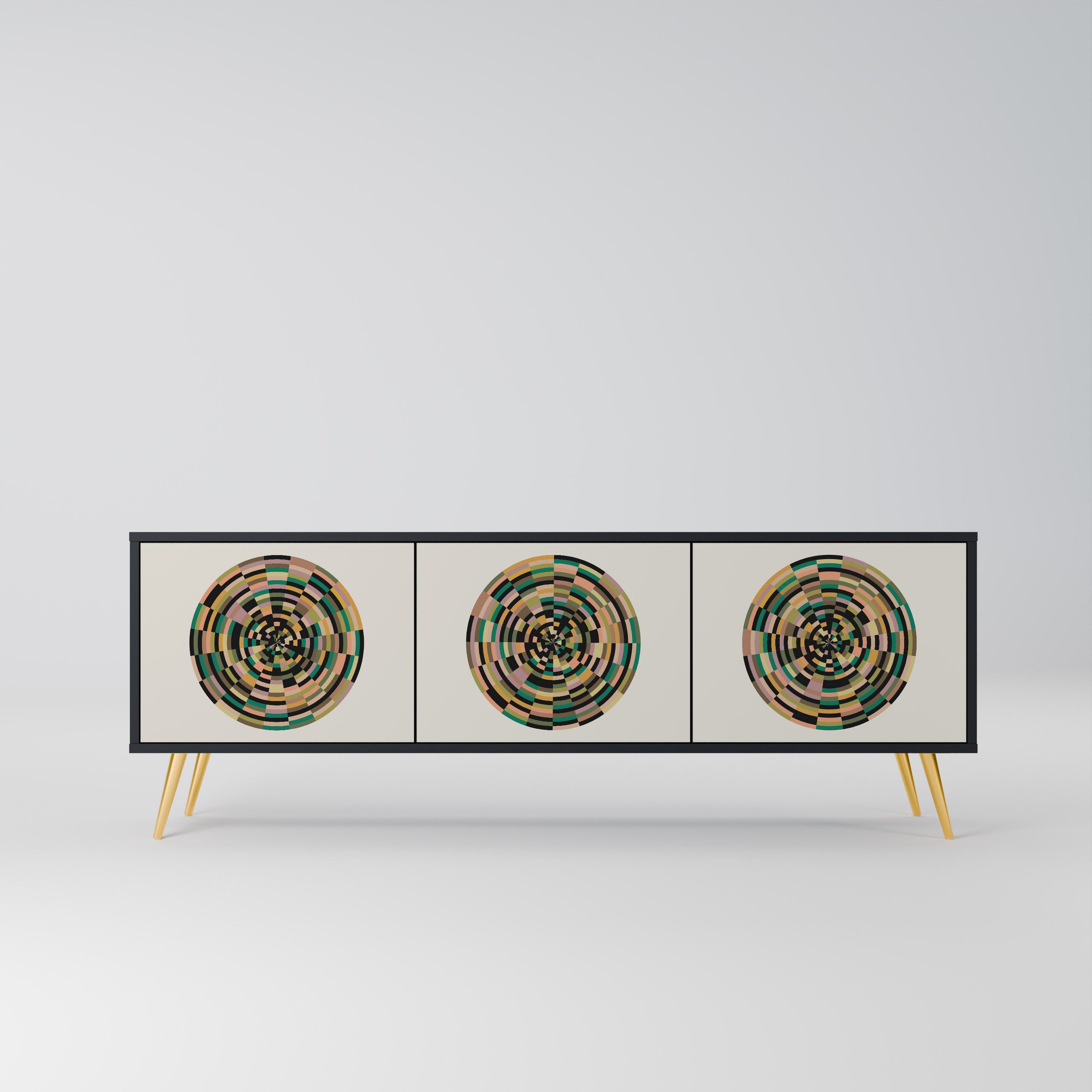 Mueble de TV de 3 puertas GREEN CIRCLES con acabado negro