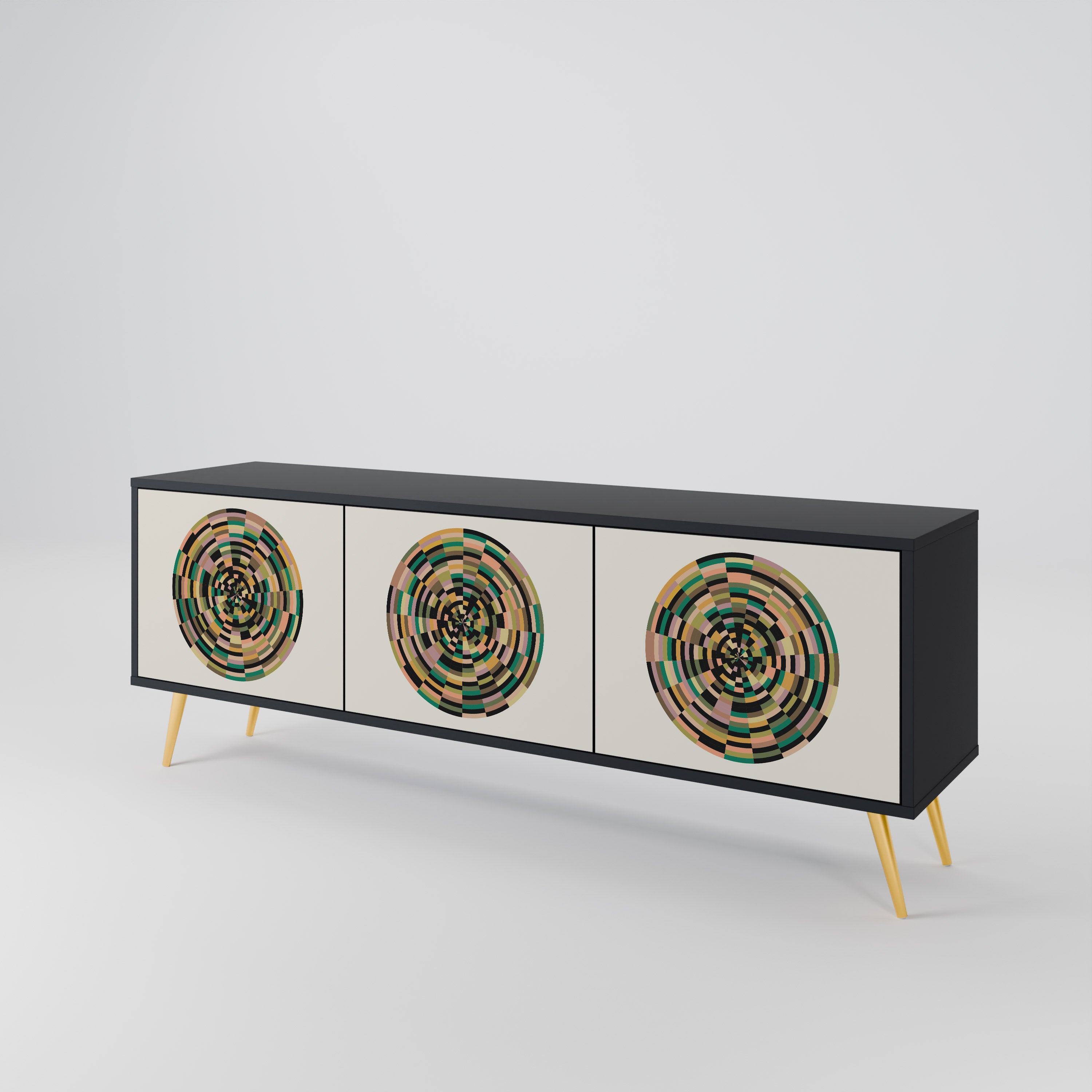 Mueble de TV de 3 puertas GREEN CIRCLES con acabado negro